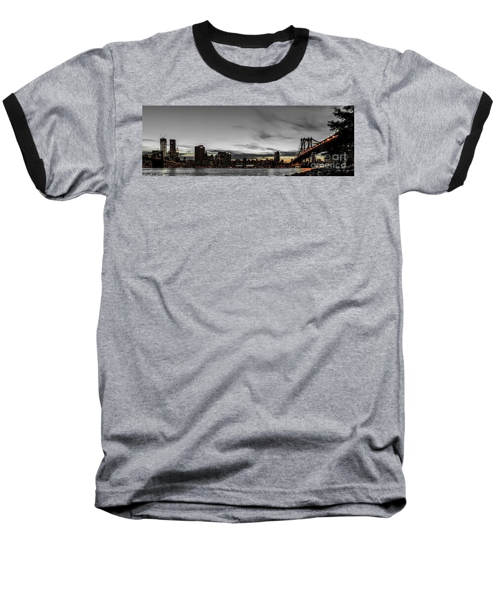 Manhattan Baseball T-Shirt featuring the photograph New Yorks skyline at night colorkey by Hannes Cmarits