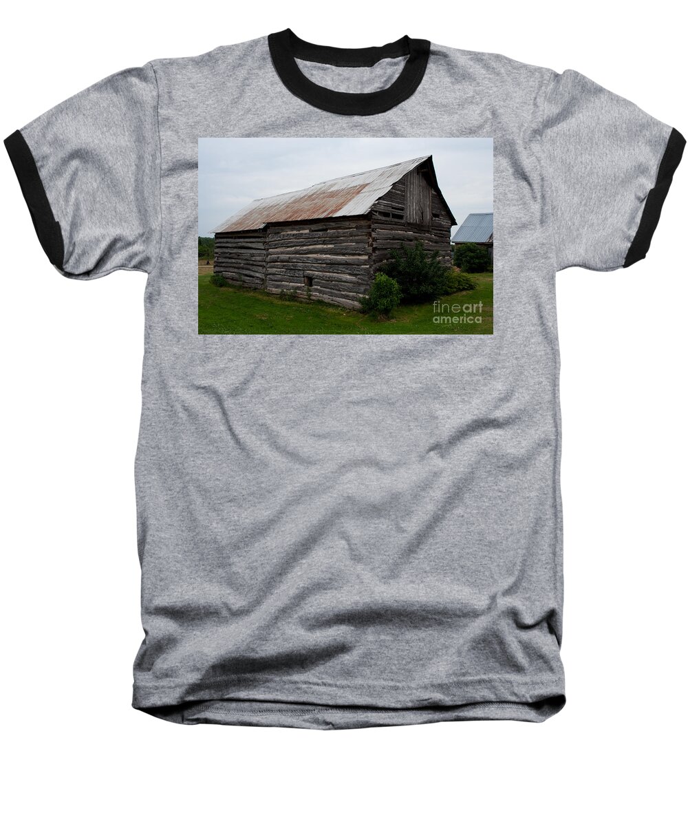 Log Building Baseball T-Shirt featuring the photograph Old Log Building by Barbara McMahon