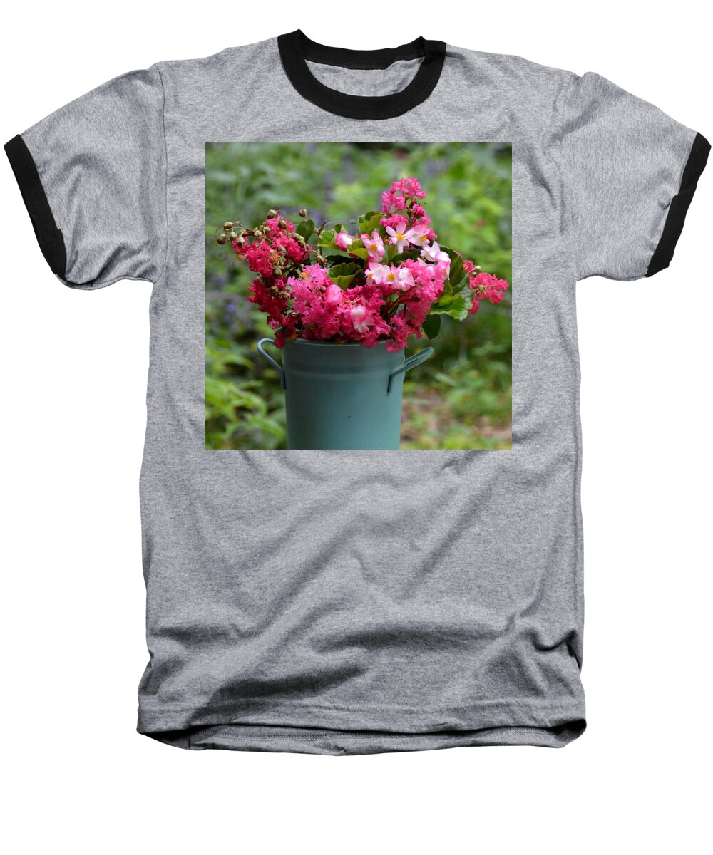 Flowers Baseball T-Shirt featuring the photograph Painted Bucket of Flowers by Carla Parris