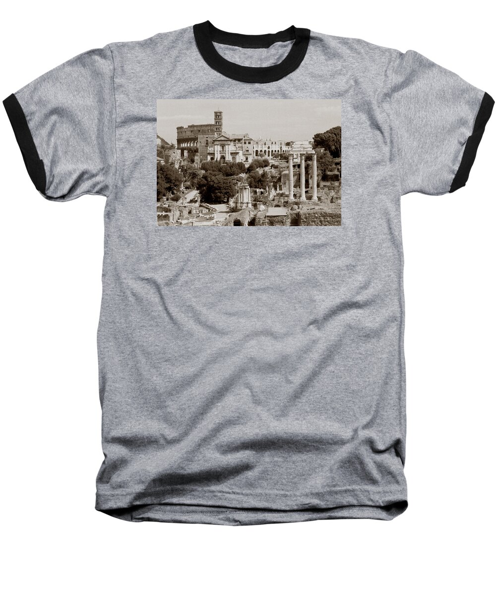 Antiquity Baseball T-Shirt featuring the photograph Panoramic View Via Sacra Rome by Tom Wurl