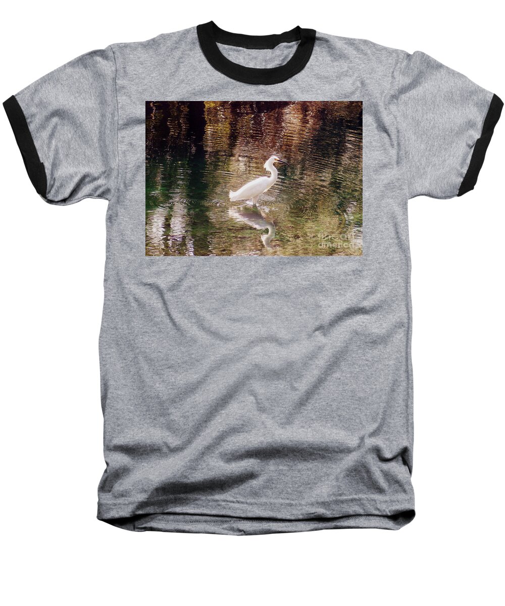 Egret Baseball T-Shirt featuring the photograph Peaceful Waters by Lydia Holly