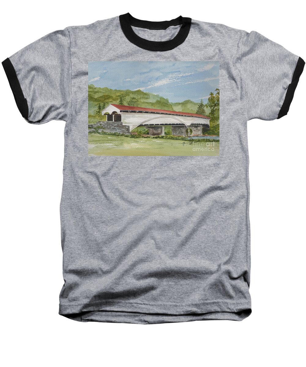Philippi Covered Bridge Baseball T-Shirt featuring the painting Philippi Covered Bridge by Nancy Patterson
