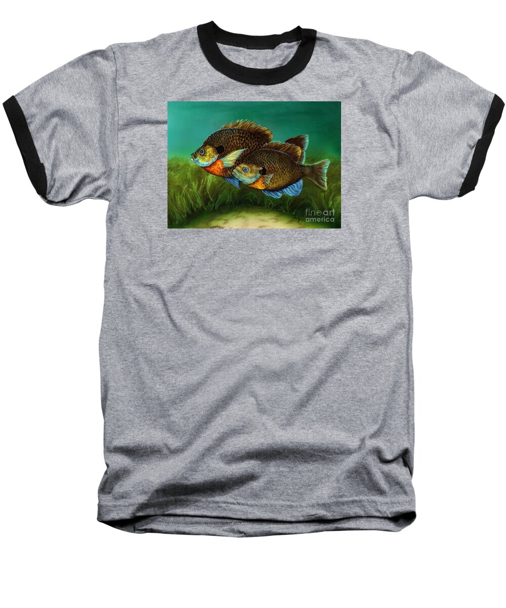 Bluegills Baseball T-Shirt featuring the painting Pretty Little Panfish by Kathleen Kelly Thompson