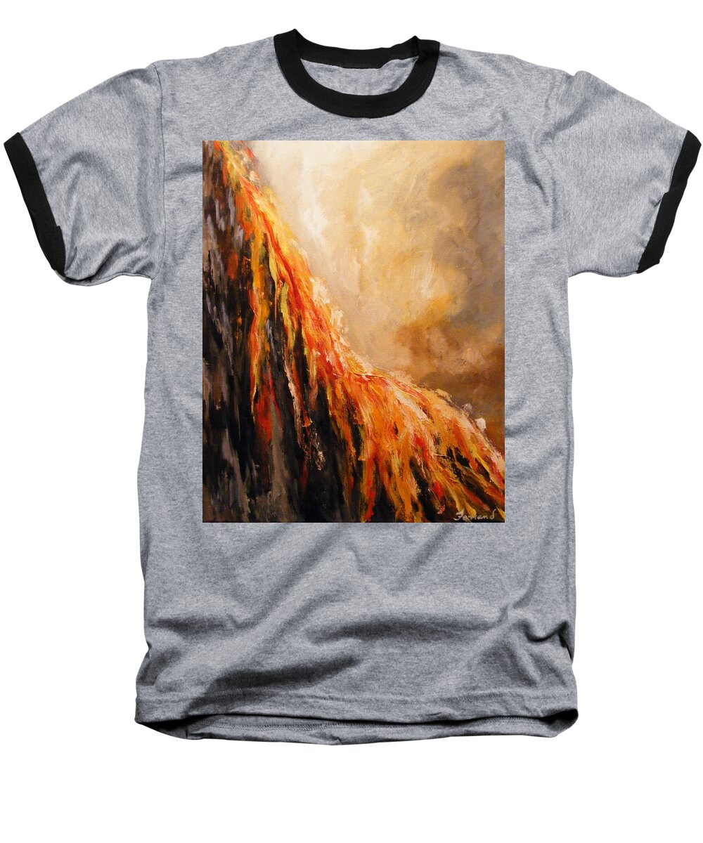 Nature Baseball T-Shirt featuring the painting Quite Eruption by Karen Ferrand Carroll