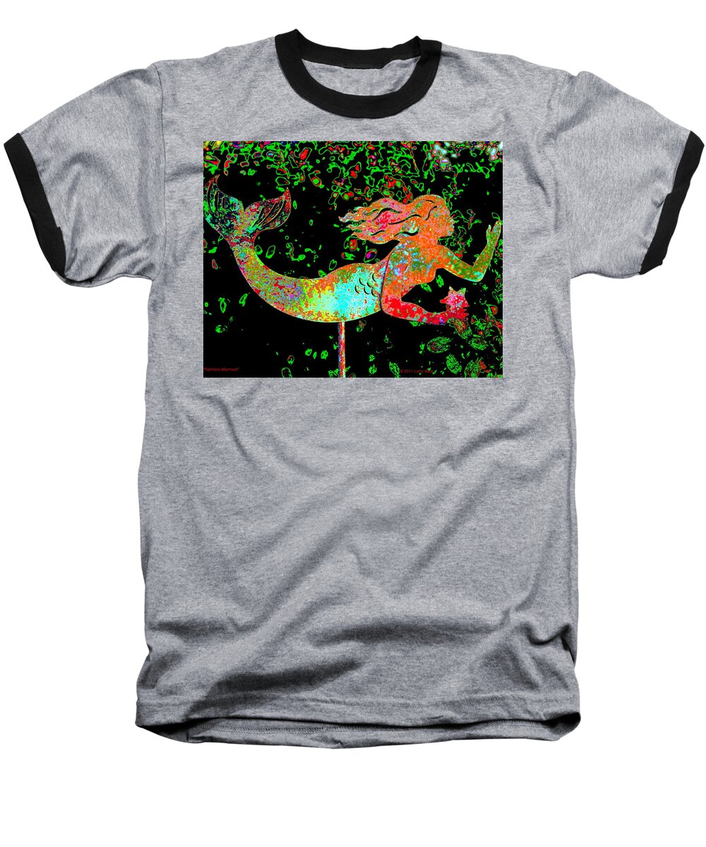 Rainbow Baseball T-Shirt featuring the digital art Rainbow Mermaid by Larry Beat