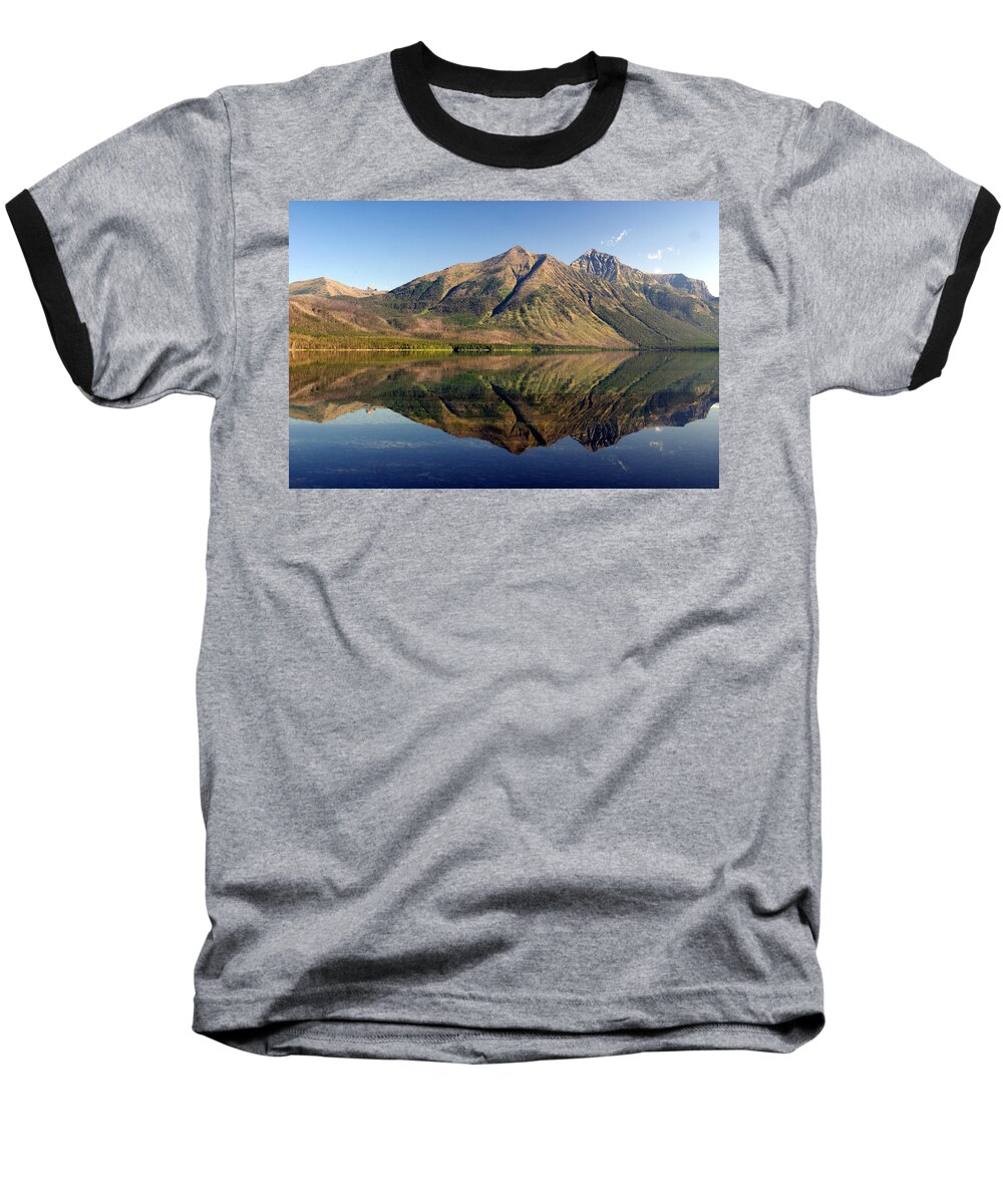 Glacier Baseball T-Shirt featuring the photograph Reflections on Lake McDonald by Marty Koch