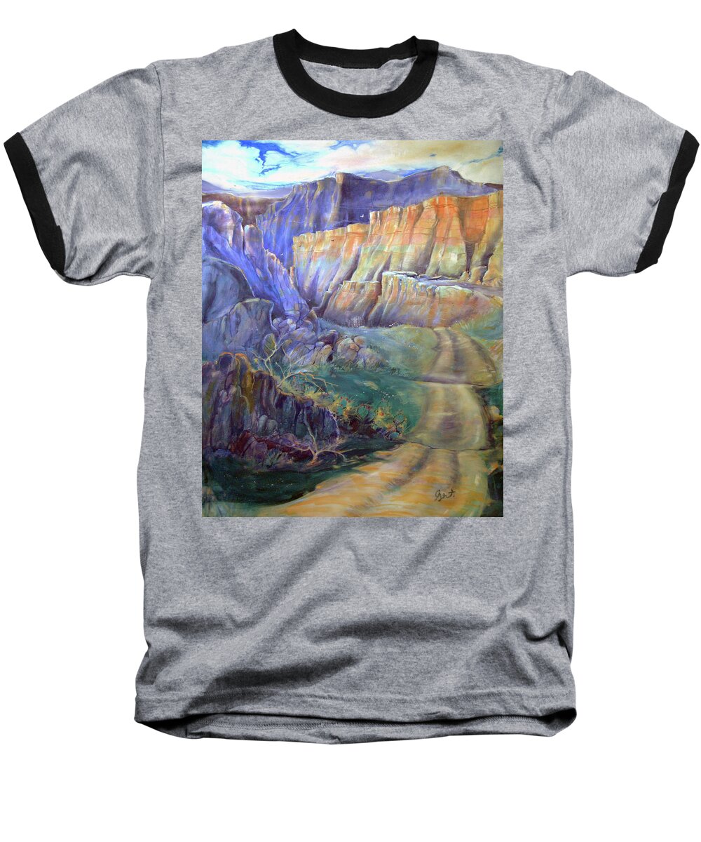 Southwest Baseball T-Shirt featuring the painting Road to Rainbow Gulch by Gertrude Palmer