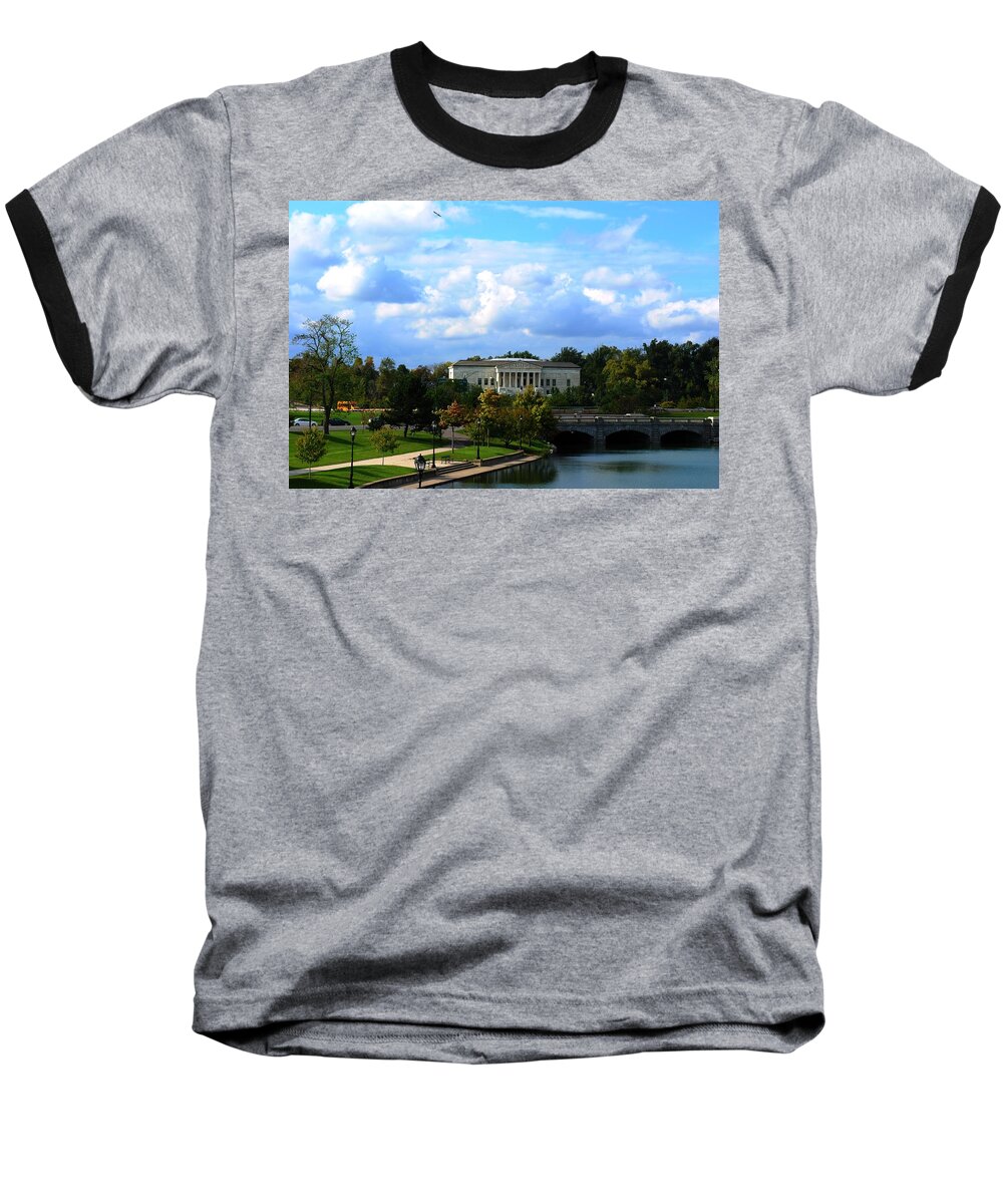  Baseball T-Shirt featuring the photograph Rose Garden and Hoyt Lake by Michael Frank Jr