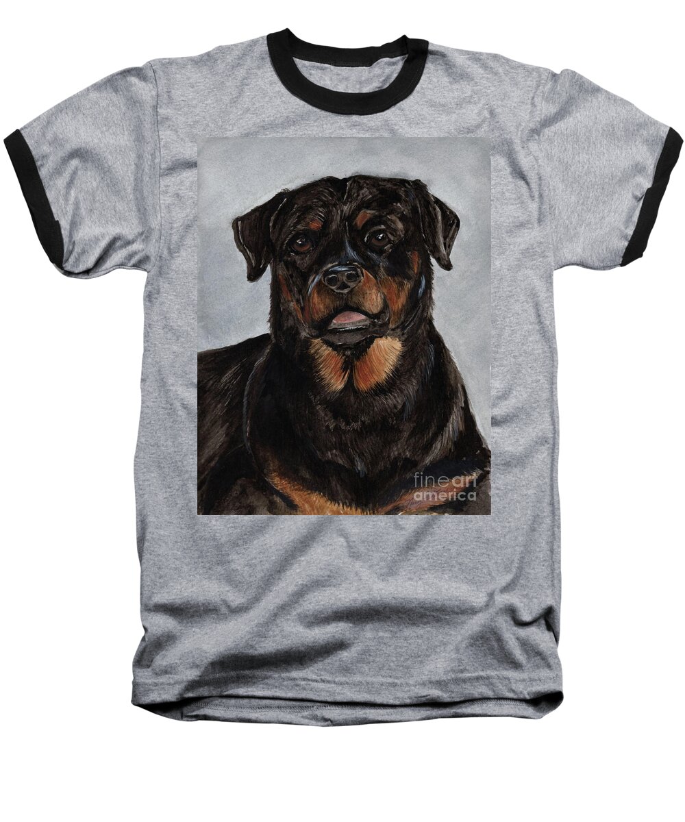Rottweiler Dog Baseball T-Shirt featuring the painting Rottweiler by Nancy Patterson