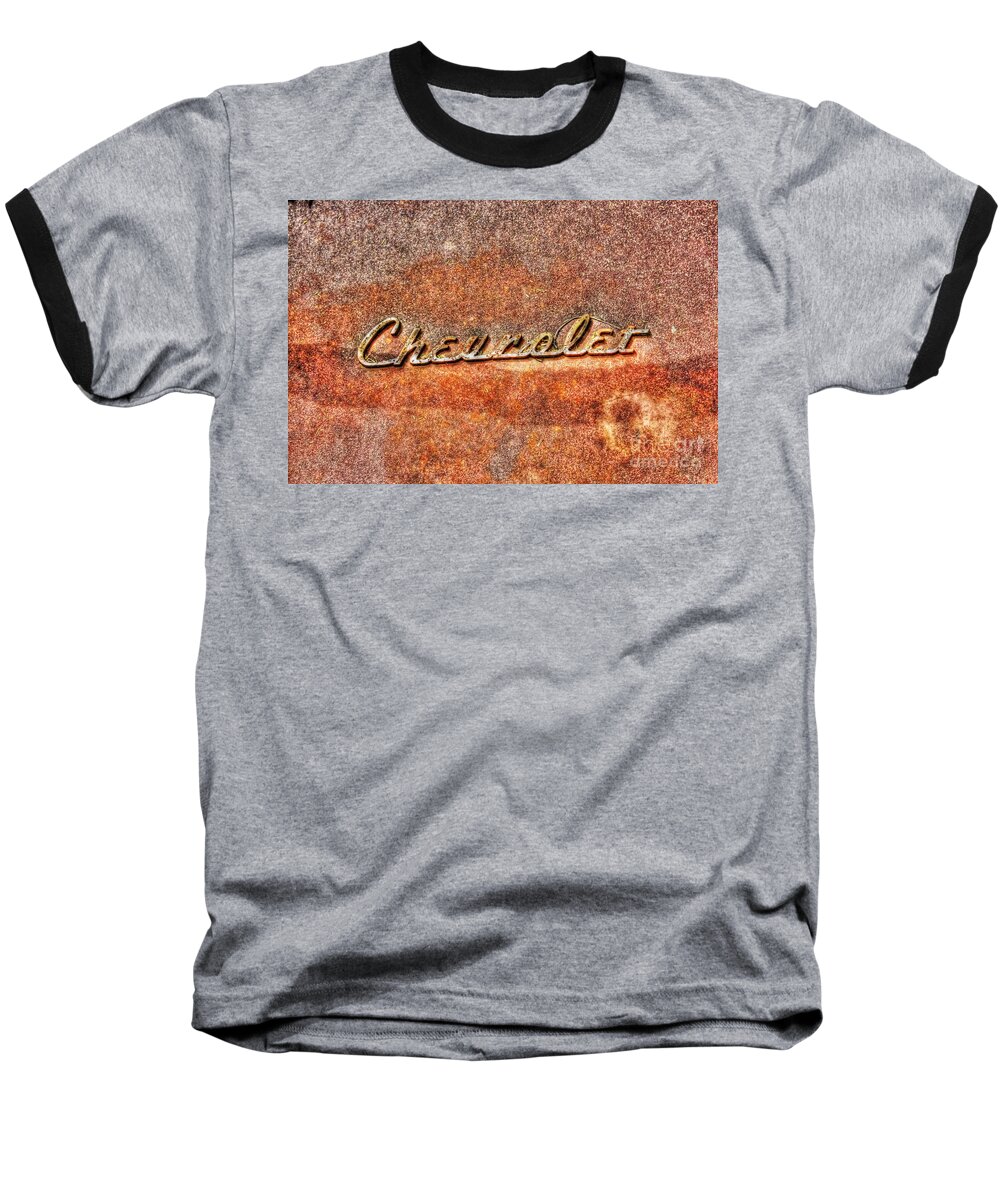 Old Baseball T-Shirt featuring the photograph Rusted Antique Chevrolet Logo by Dan Stone