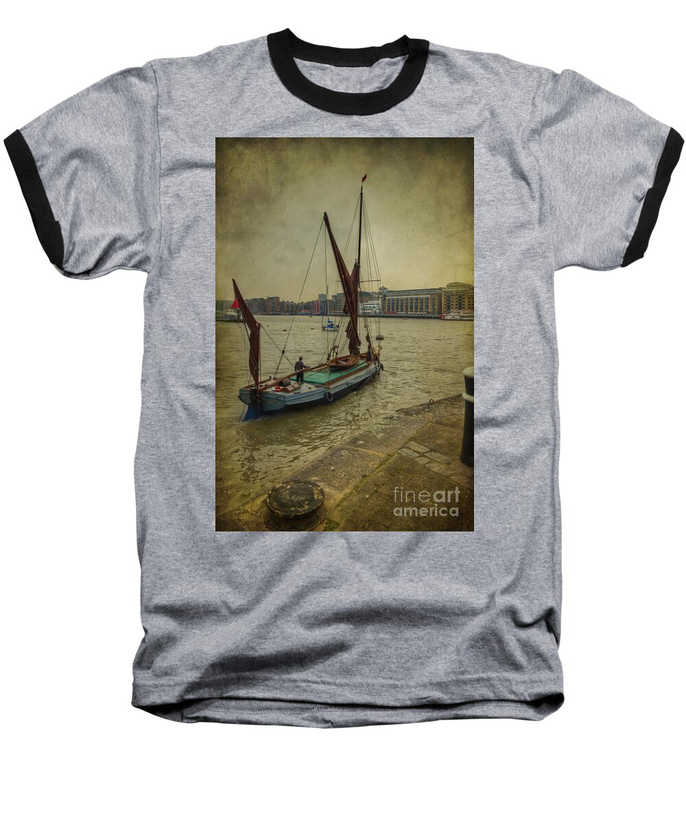 Thames Barge Baseball T-Shirt featuring the photograph Sailing away... by Clare Bambers