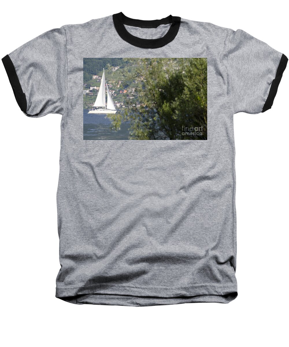 Sailing Boat Baseball T-Shirt featuring the photograph Sailing boat and trees by Mats Silvan
