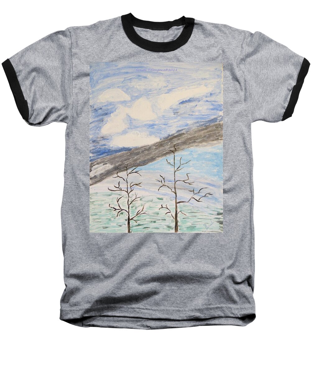 Shades Of Clouds In The Sky Baseball T-Shirt featuring the painting Shades of nature by Sonali Gangane