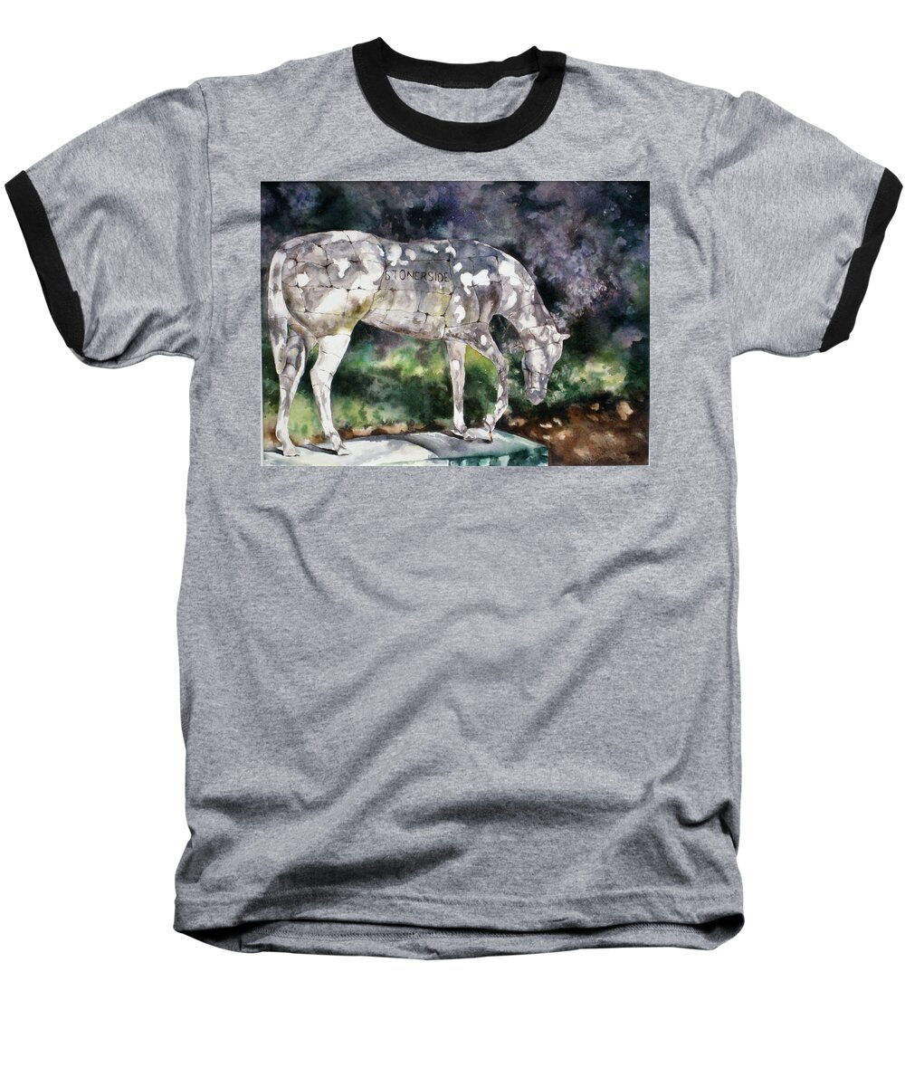 Statue Baseball T-Shirt featuring the painting Stonerside by Mary McCullah