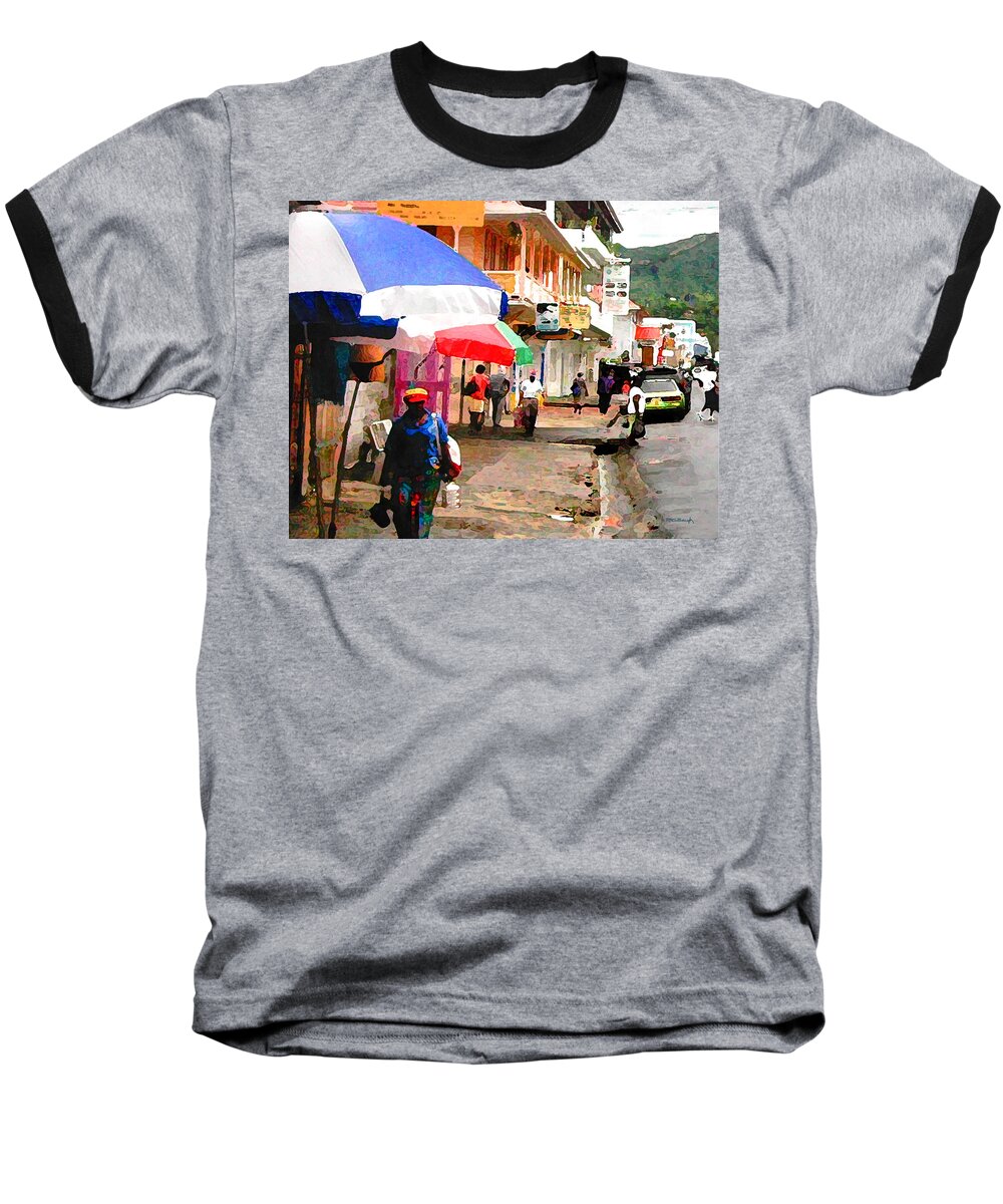 Rosea Baseball T-Shirt featuring the photograph Street Scene in Rosea Dominica filtered by Duane McCullough