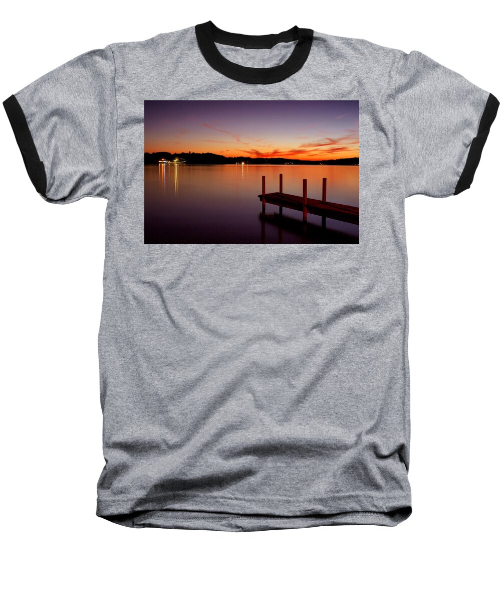 Sunsets Baseball T-Shirt featuring the photograph Sunset at the Dock by Michelle Joseph-Long