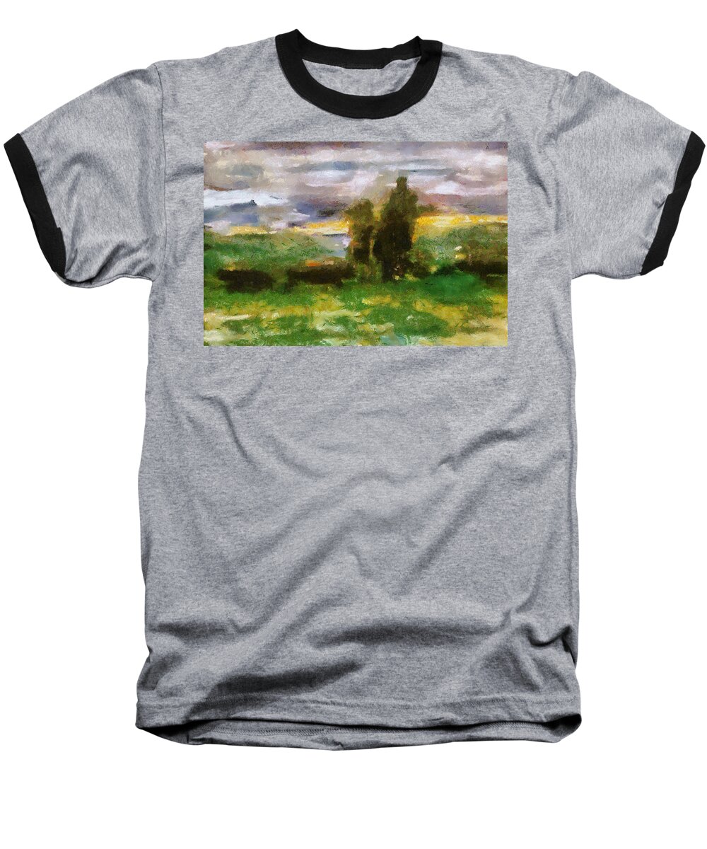 Sunset Baseball T-Shirt featuring the painting Sunset on the Road - The Highway Series by Michelle Calkins
