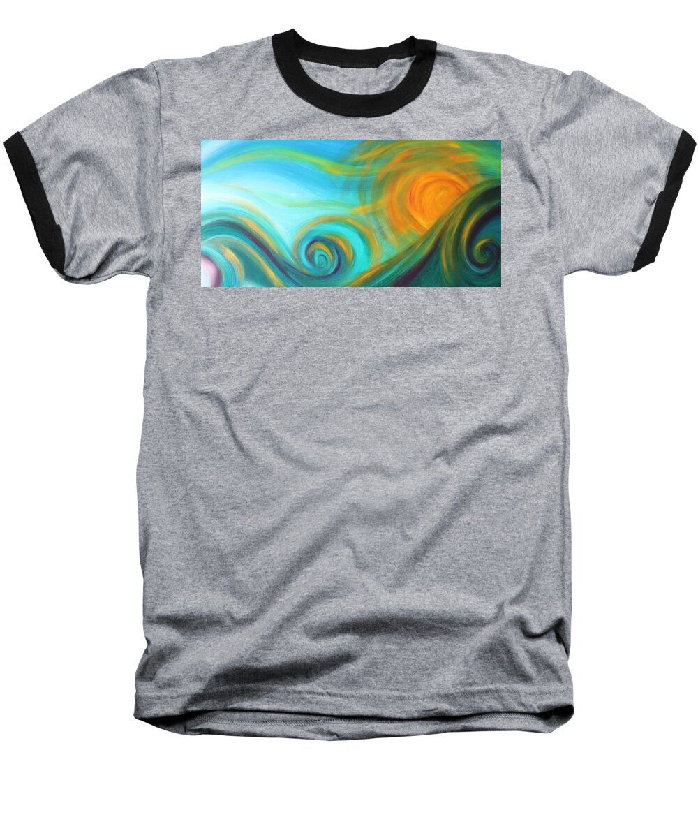 Abstract Framed Prints Baseball T-Shirt featuring the painting Surf Up at Sun Down by Reina Cottier