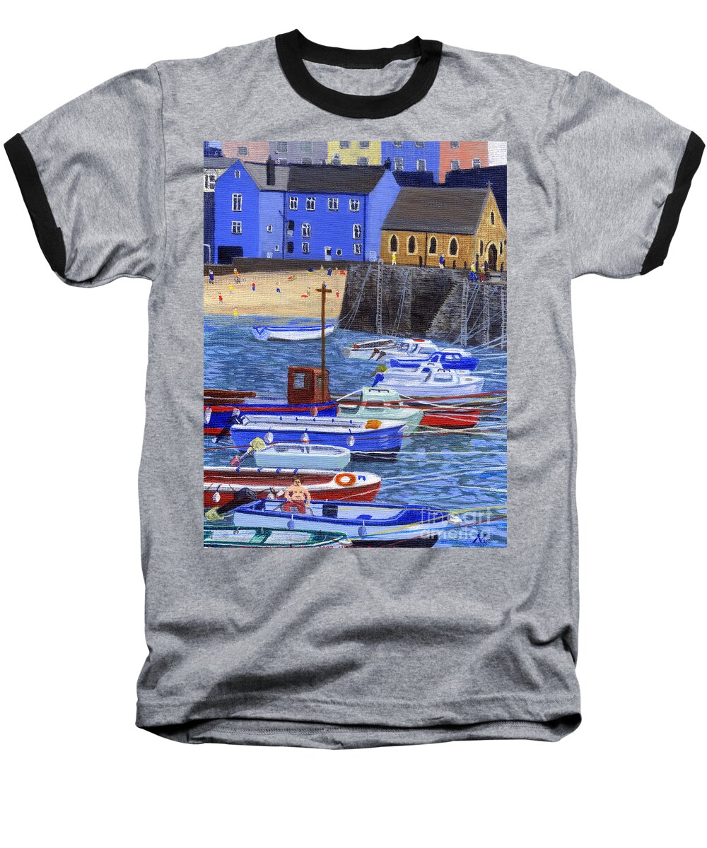 Painting Tenby Harbour With Boats Baseball T-Shirt featuring the painting Painting Tenby Harbour with Boats by Edward McNaught-Davis