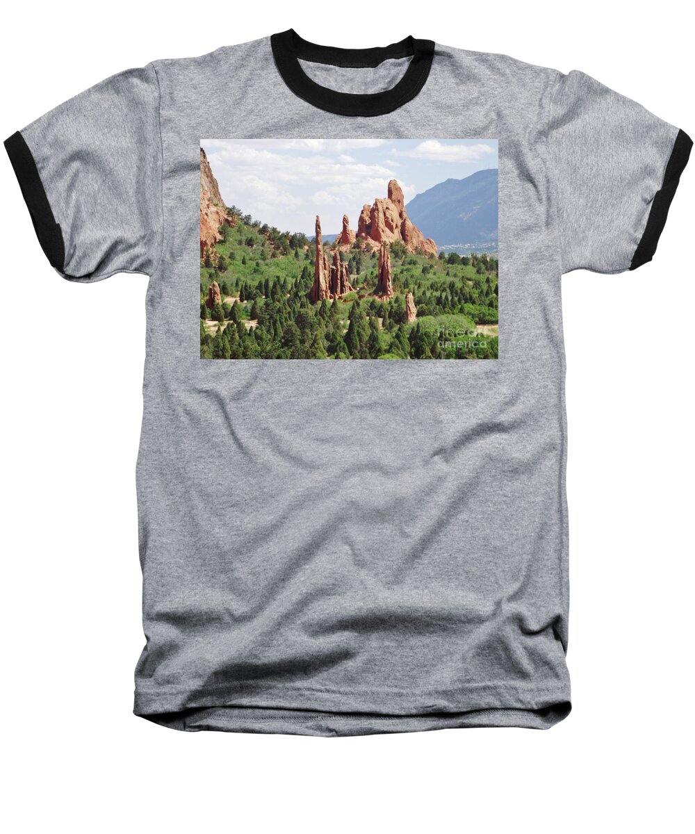 Colorado Baseball T-Shirt featuring the photograph The Garden of The Gods by Michelle Welles