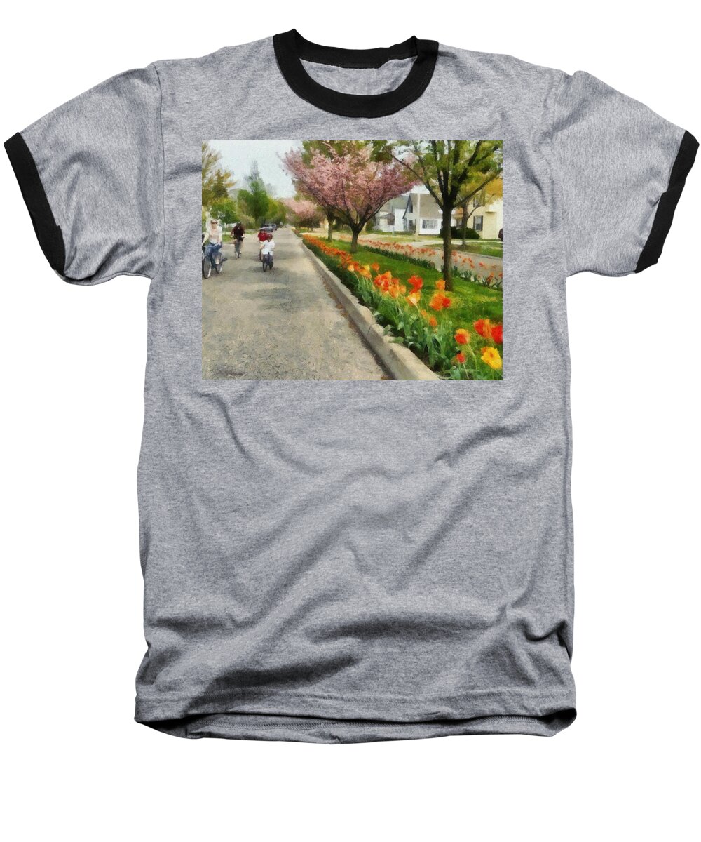 Holland Baseball T-Shirt featuring the photograph Tulips on the Boulevard Holland Michigan by Michelle Calkins