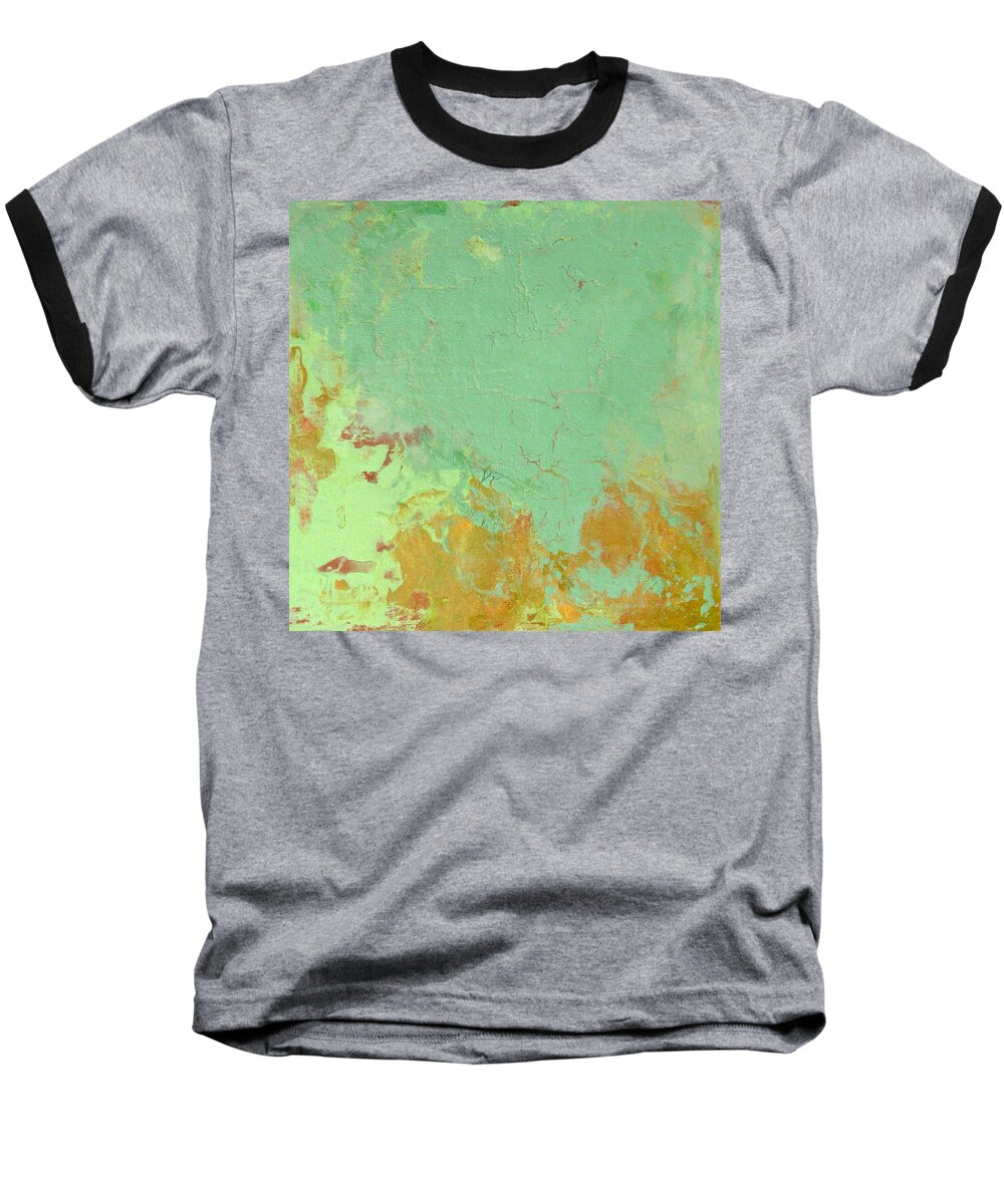 Abstract Baseball T-Shirt featuring the painting Untitled Abstract - celadon by Kathleen Grace
