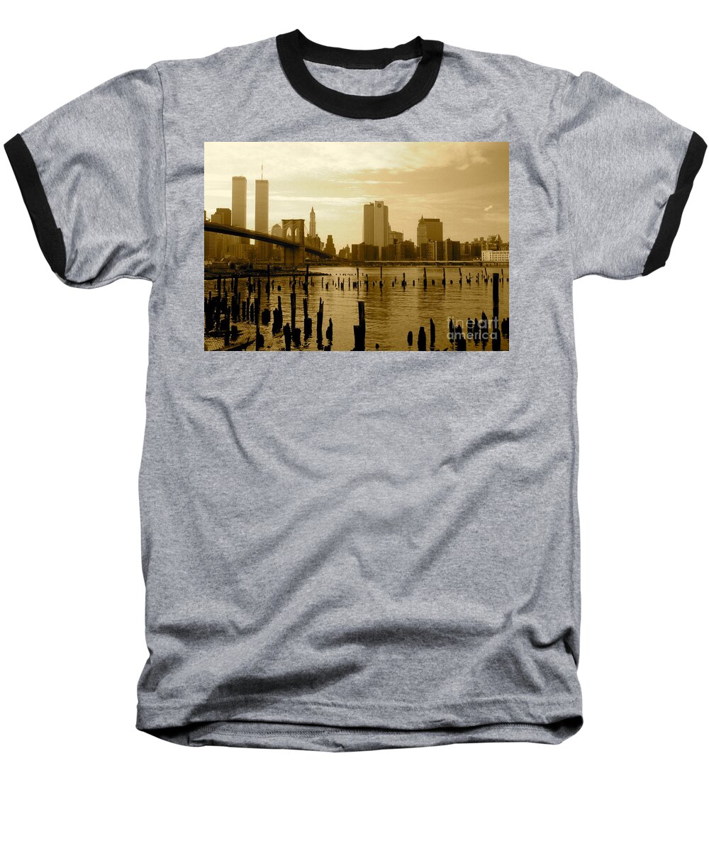 Wtc Baseball T-Shirt featuring the photograph View From Brooklyn Bridge Park by Mark Gilman
