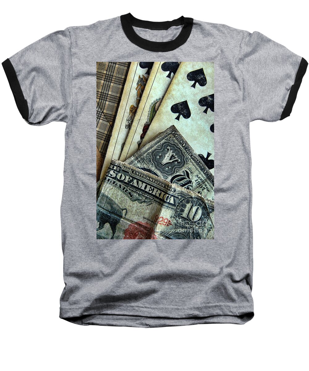 Cards Baseball T-Shirt featuring the photograph Vintage Playing Cards and Cash by Jill Battaglia