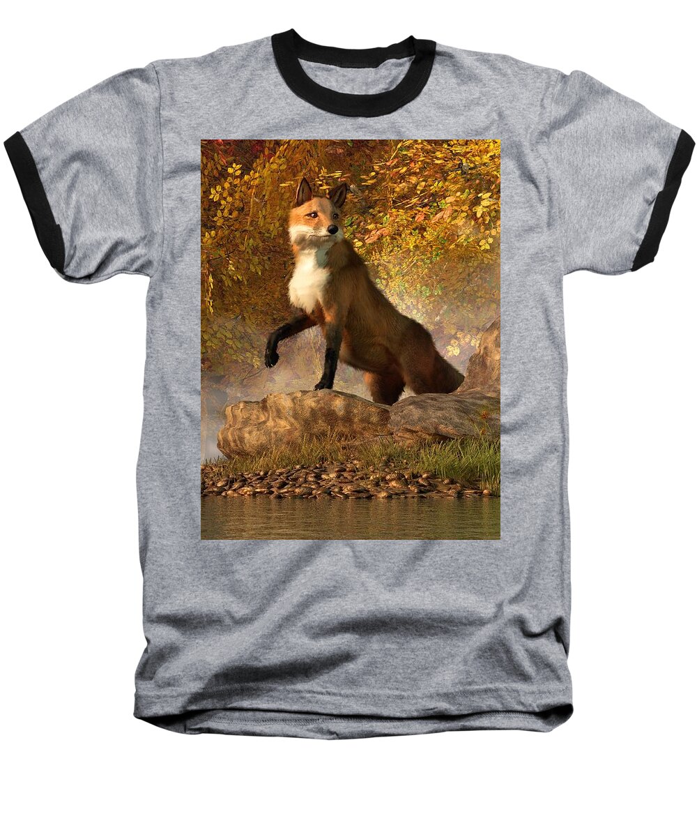 Fox Baseball T-Shirt featuring the digital art Vixen by the River by Daniel Eskridge