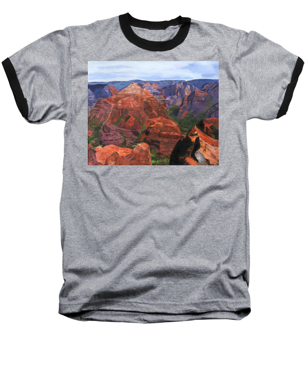 Waimea Baseball T-Shirt featuring the painting Waimea Canyon by Lynne Reichhart