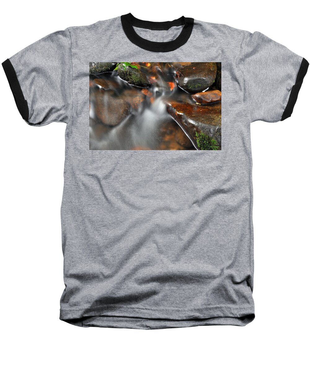 Scenic Water Baseball T-Shirt featuring the photograph Water Over Rocks by Kay Lovingood