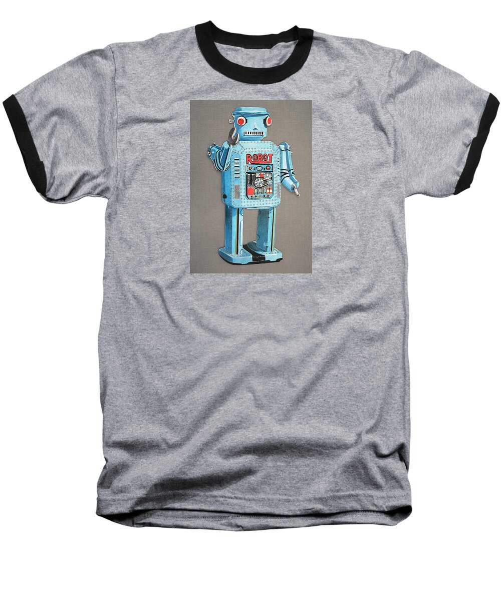  Robot Drawings Baseball T-Shirt featuring the drawing Wind-up Robot 2 by Glenda Zuckerman