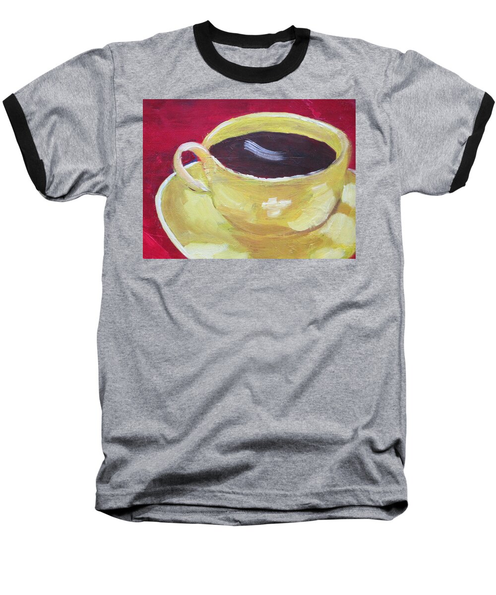 Coffee Baseball T-Shirt featuring the painting Yellow cup on red by Patricia Cleasby