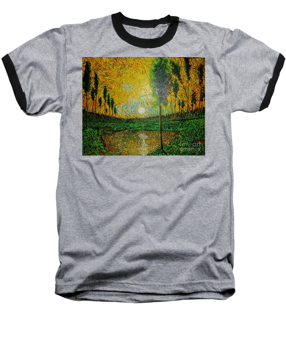 Landscape Baseball T-Shirt featuring the painting Yellow Pond by Stefan Duncan