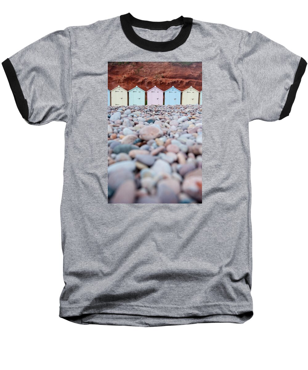 Beach Huts Baseball T-Shirt featuring the photograph Beach Huts and Pebbles by Helen Jackson