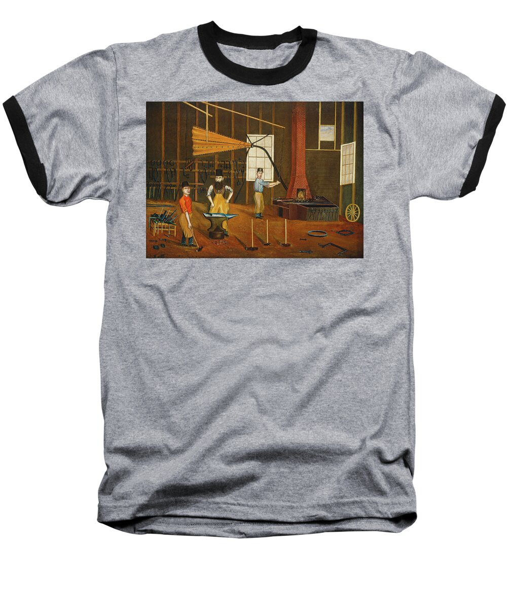 Artist Baseball T-Shirt featuring the painting Blacksmith Shop by Francis A Beckett