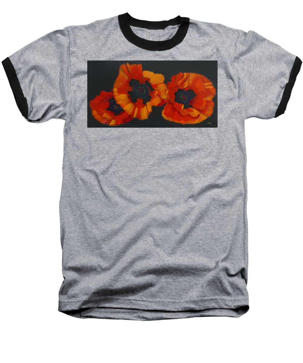 Flowers Baseball T-Shirt featuring the painting 3 Poppies #1 by Richard Le Page
