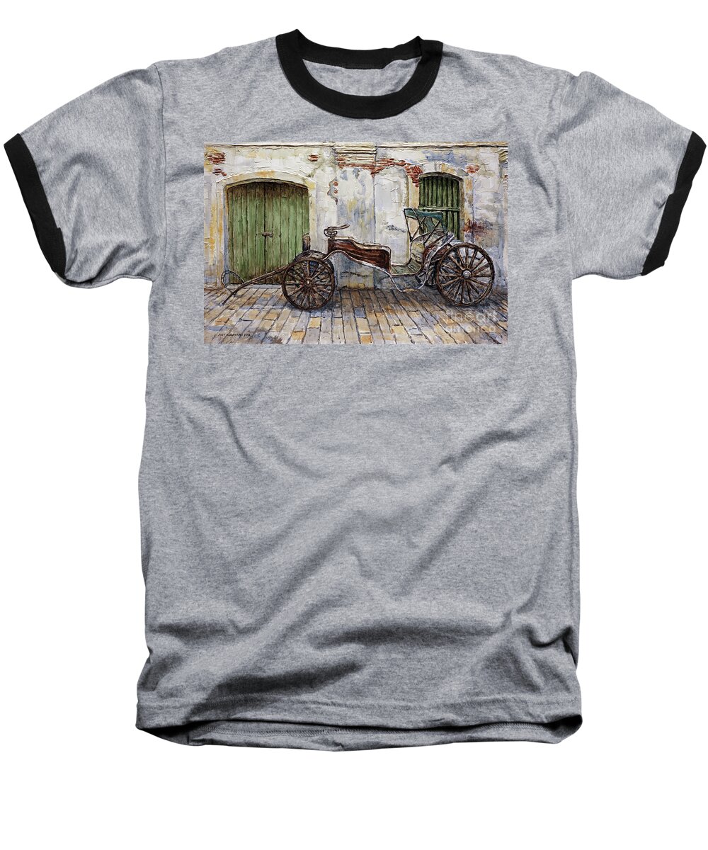 Carriage Baseball T-Shirt featuring the painting A Carriage On Crisologo Street 2 by Joey Agbayani