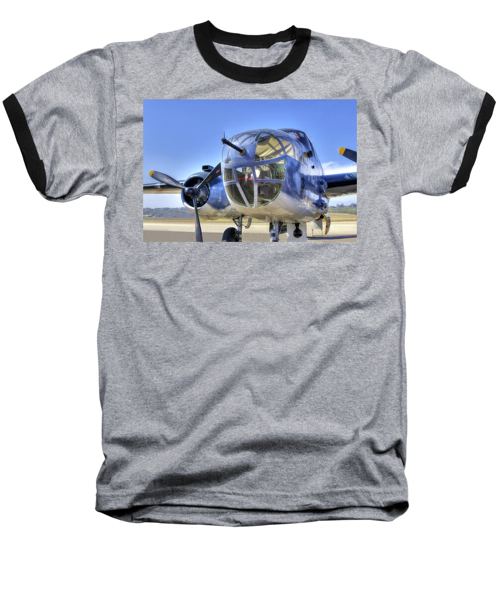 B-25 Baseball T-Shirt featuring the photograph B-25 Bomber #4 by Joe Palermo