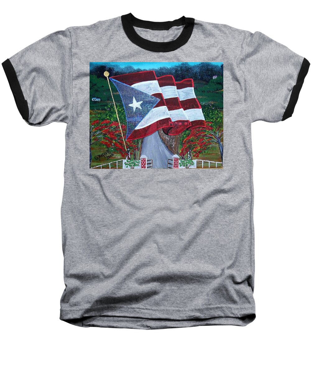 Puerto Rico Flag Baseball T-Shirt featuring the painting Bandera De Puerto Rico by Gloria E Barreto-Rodriguez
