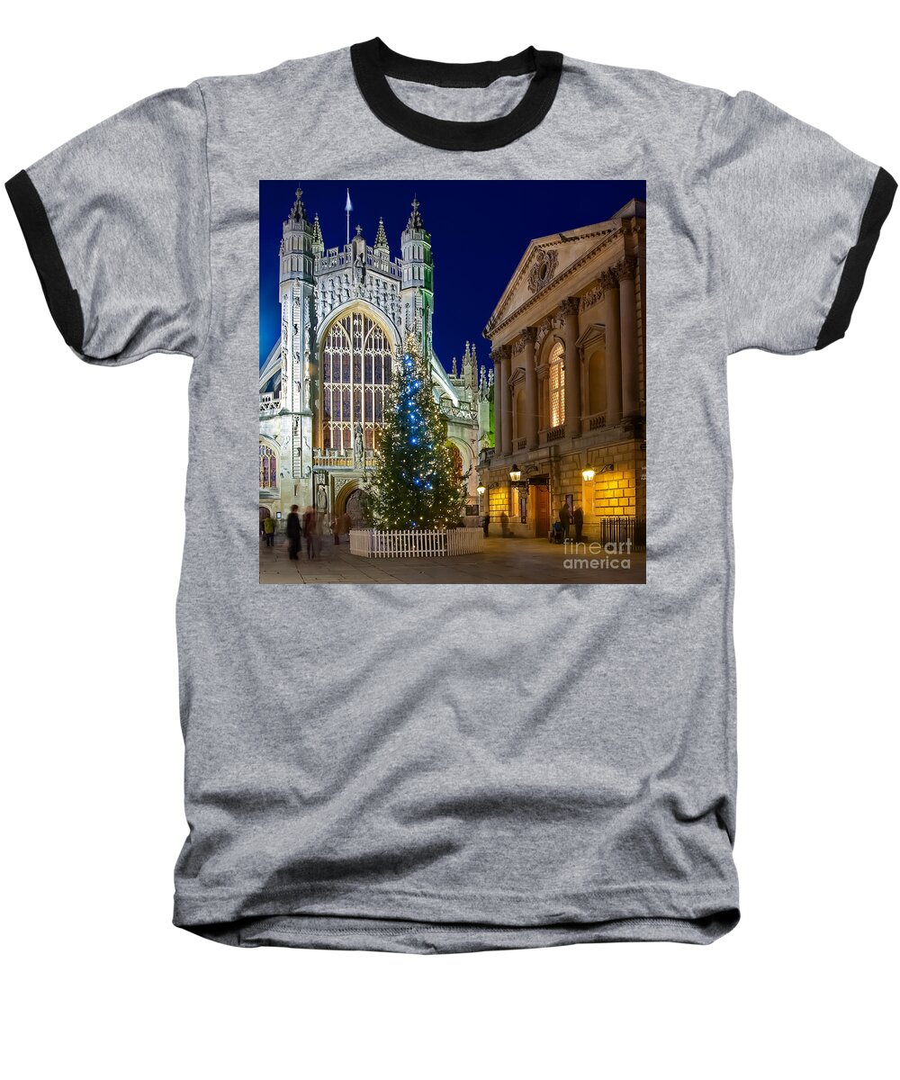 Bath Baseball T-Shirt featuring the photograph Bath Abbey at night at Christmas #1 by Colin Rayner