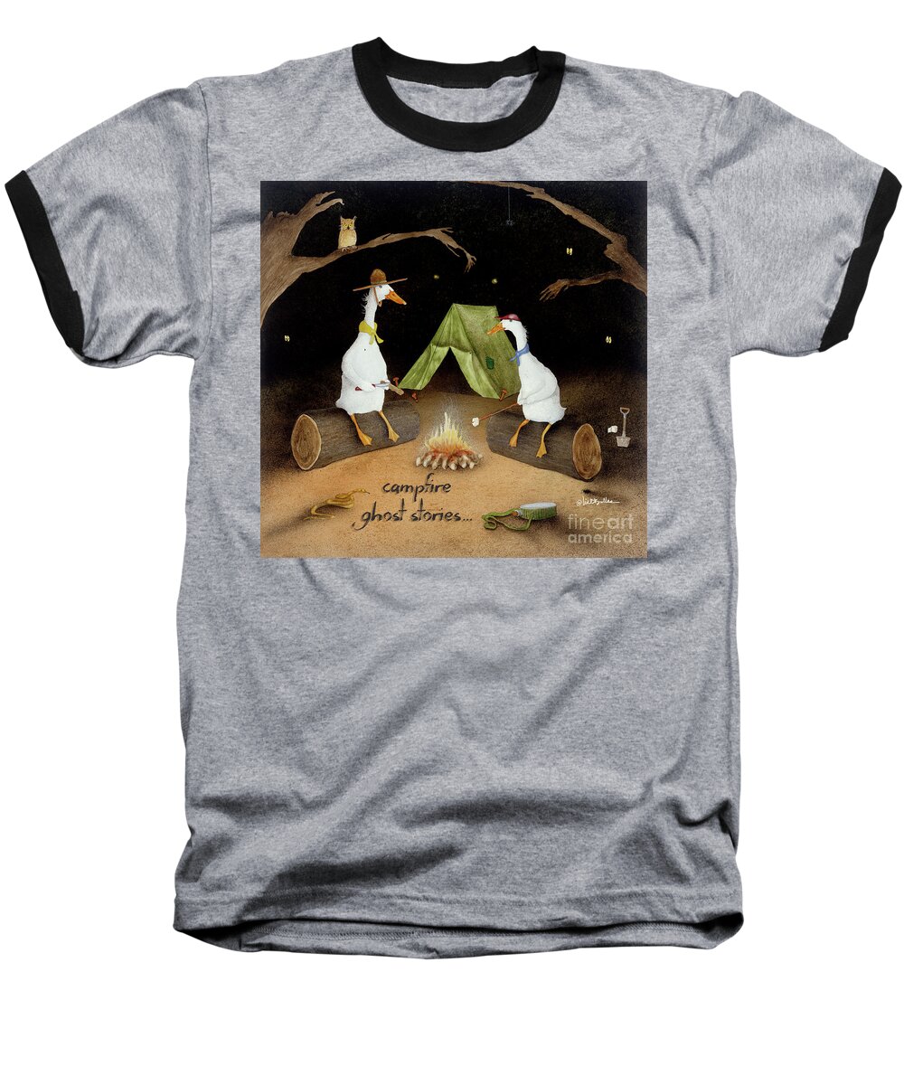 Will Bullas Baseball T-Shirt featuring the painting Campfire Ghost Stories #2 by Will Bullas
