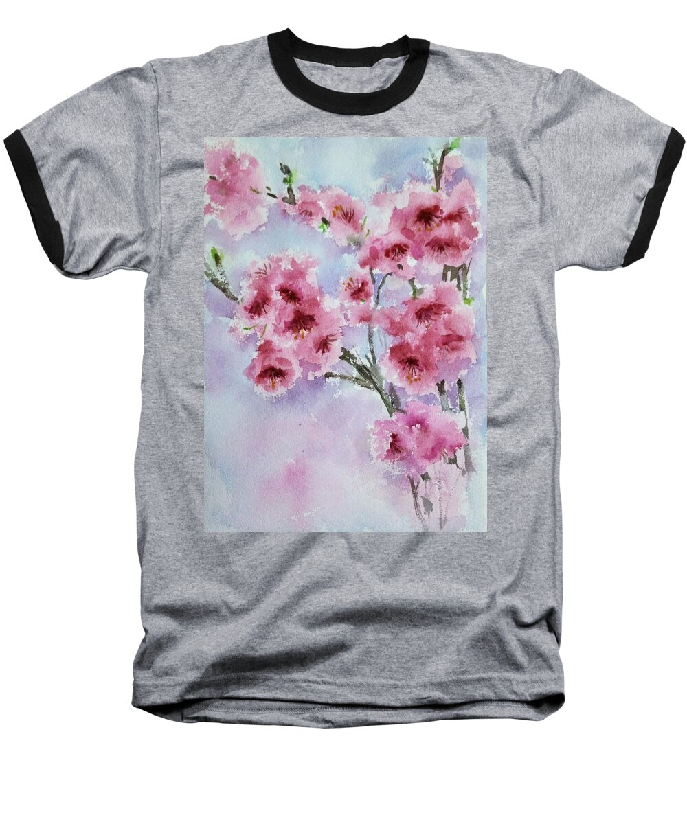 Cherry Blossoms Baseball T-Shirt featuring the painting Cherry blossoms #1 by Asha Sudhaker Shenoy