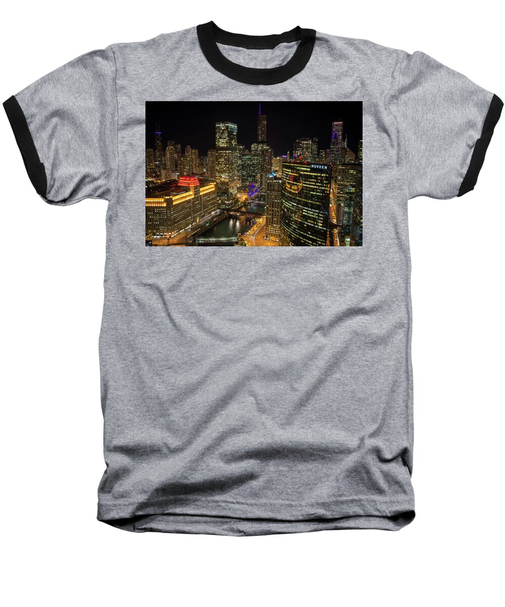 Raf Winterpacht Baseball T-Shirt featuring the photograph Chicago Nightscape #1 by Raf Winterpacht