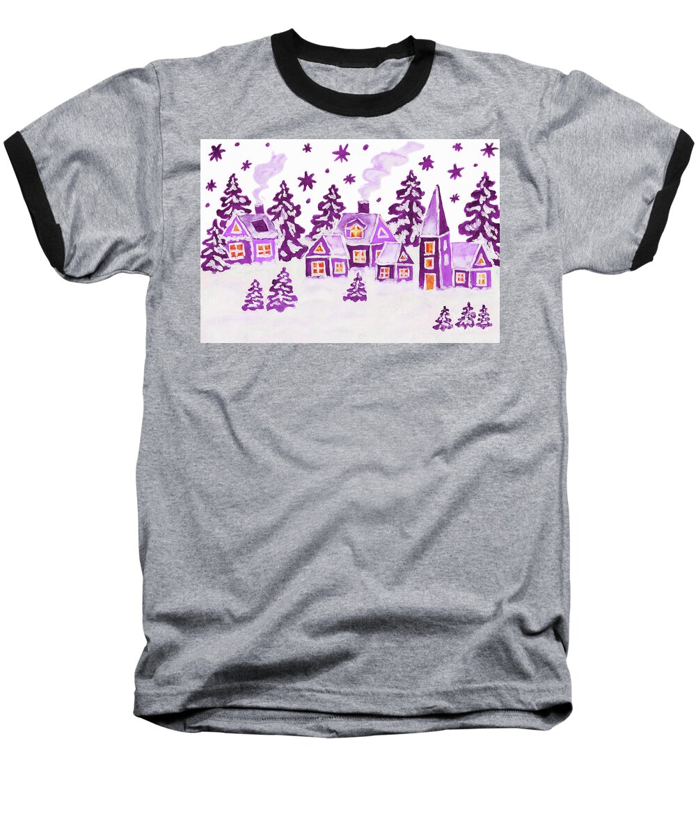 Christmas Baseball T-Shirt featuring the painting Christmas picture in raspberry pink colours #1 by Irina Afonskaya