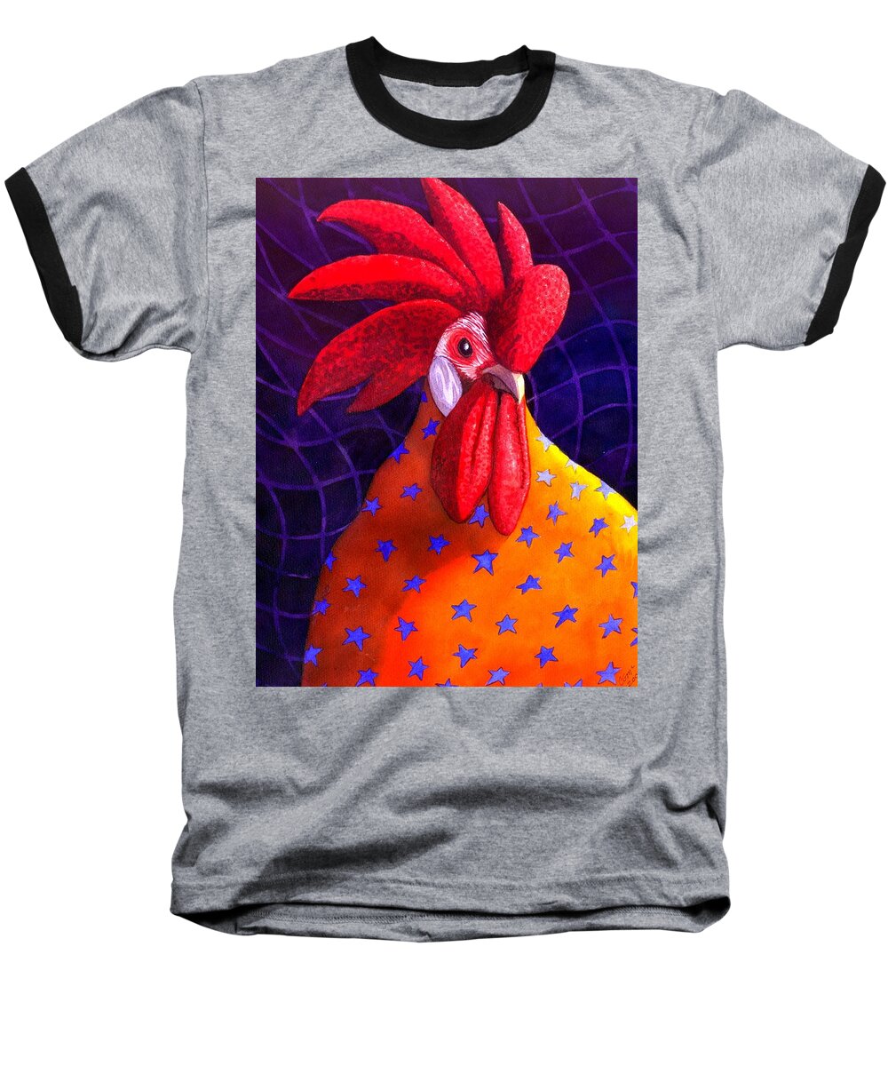 Rooster Baseball T-Shirt featuring the painting Cock A Doodle Dude by Catherine G McElroy