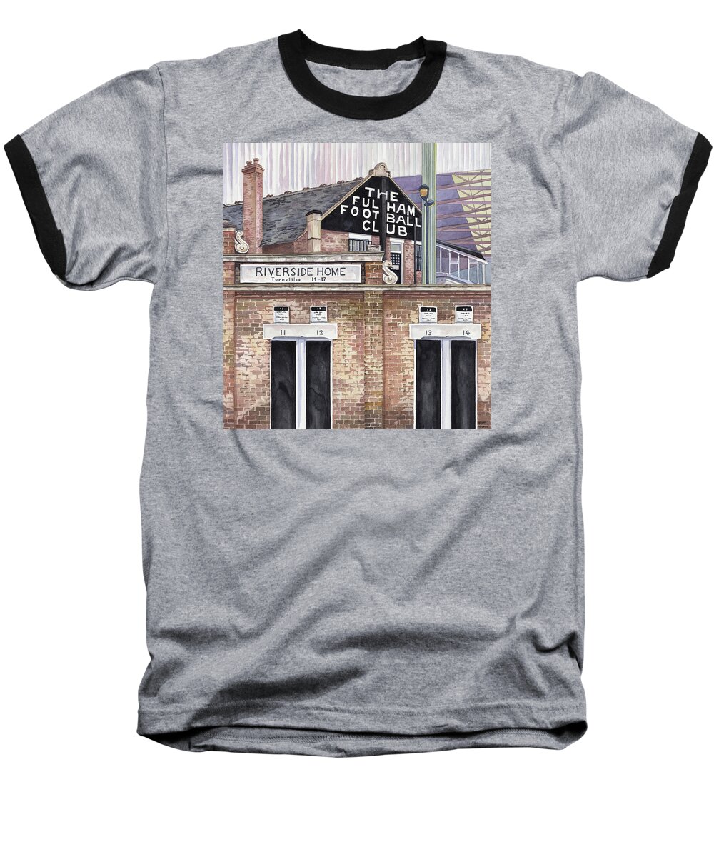 Craven Cottage Epl British Fulham Fc London Football Soccer Demspey Keller Mcbride Ffc Baseball T-Shirt featuring the painting Craven Cottage #1 by Scott Nelson