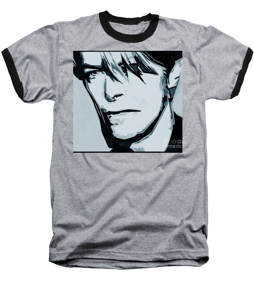 David Bowie Baseball T-Shirt featuring the painting Born Under a Stone Born With a Single Voice. BOWIE by Tanya Filichkin