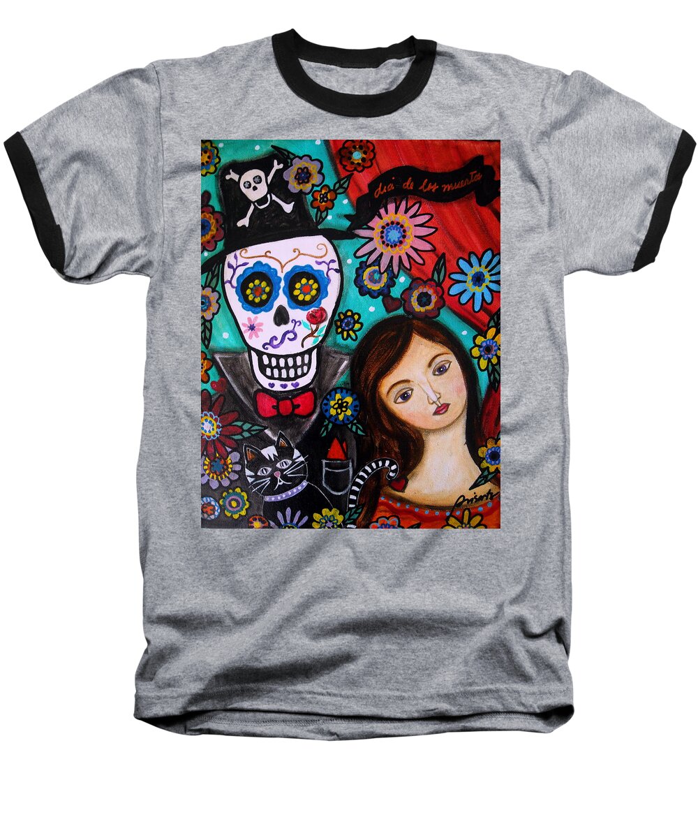 Mexican Baseball T-Shirt featuring the painting Day Of The Dead #1 by Pristine Cartera Turkus
