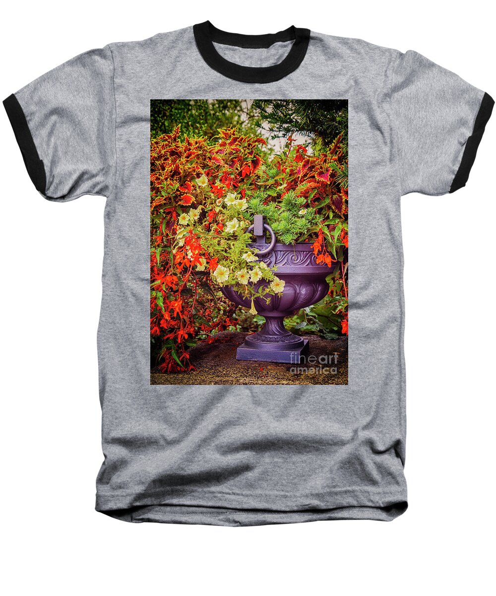 Outdoor Baseball T-Shirt featuring the photograph Decorative Flower Vase In Garden #1 by Ariadna De Raadt